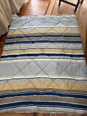 The Company Store 100% Cotton Twin Striped Quilted Comforter - Blue, Gray & Tan
